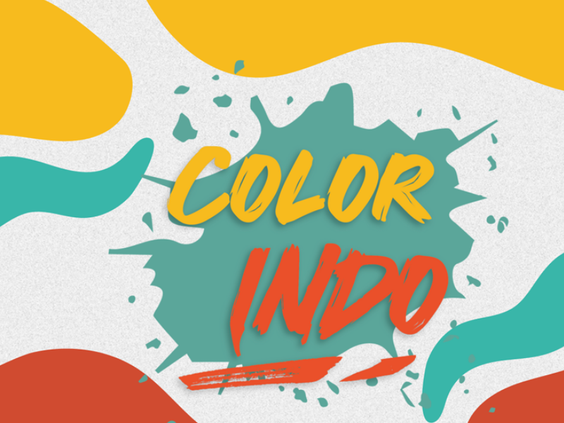 Fundo branco com ondas amarelas, verdes e vermelhas. Texto amarelo e vermelho: Color Indo. 