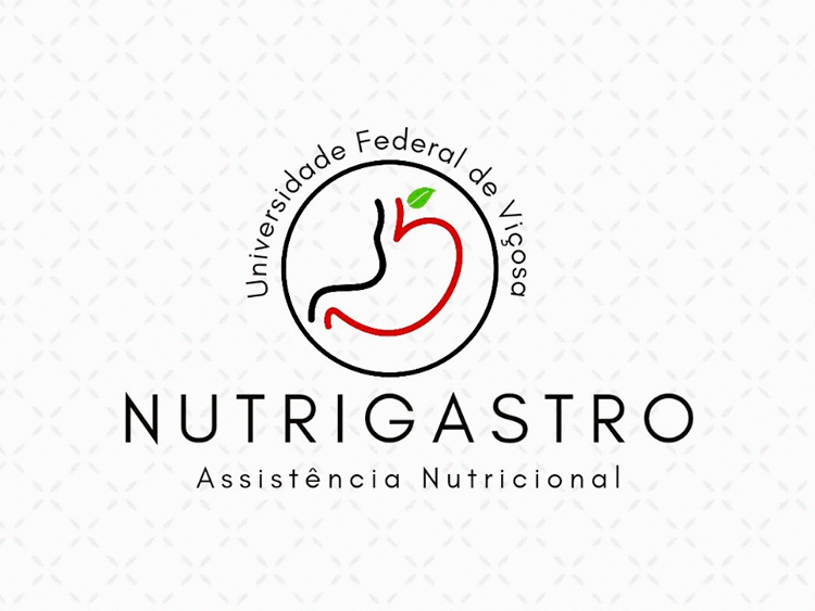 Logo do NutriGastro, composto pelo desenho de um estômago com uma pequena folha verde sobre ele. 