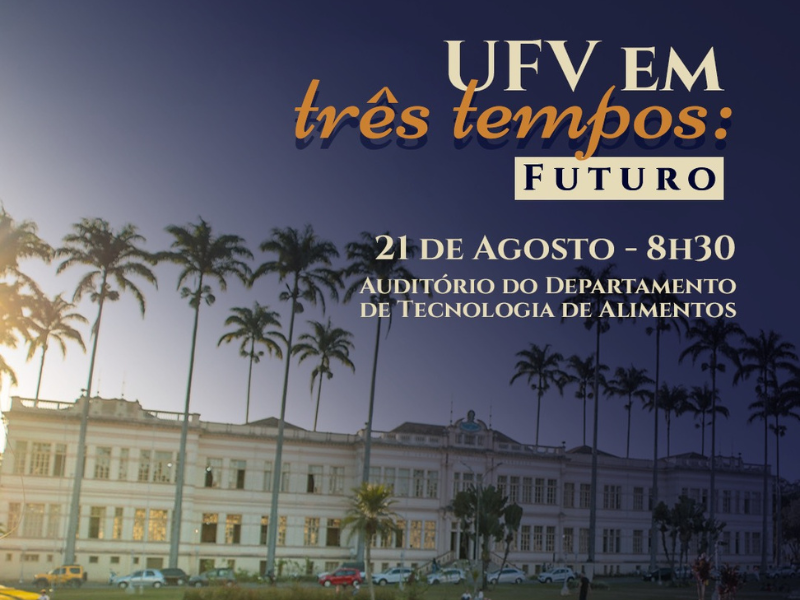 Foto ao entardecer do edifício Arthur Bernardes ao fundo. Informações sobre o evento em primeiro plano. 
