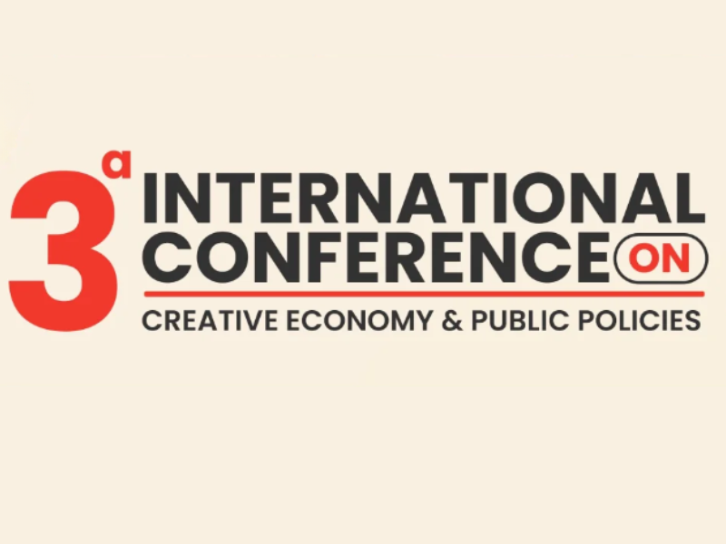 Fundo bege: 3ª conferência internacional de Economia Criativa e Políticas Públicas. 