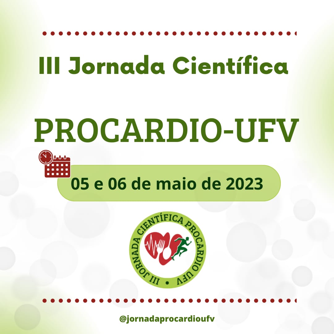 Fundo branco com esferas verde claras. Pro-Cardio UFV, 5 e 6 de maio. @jornadaprocardioufv 