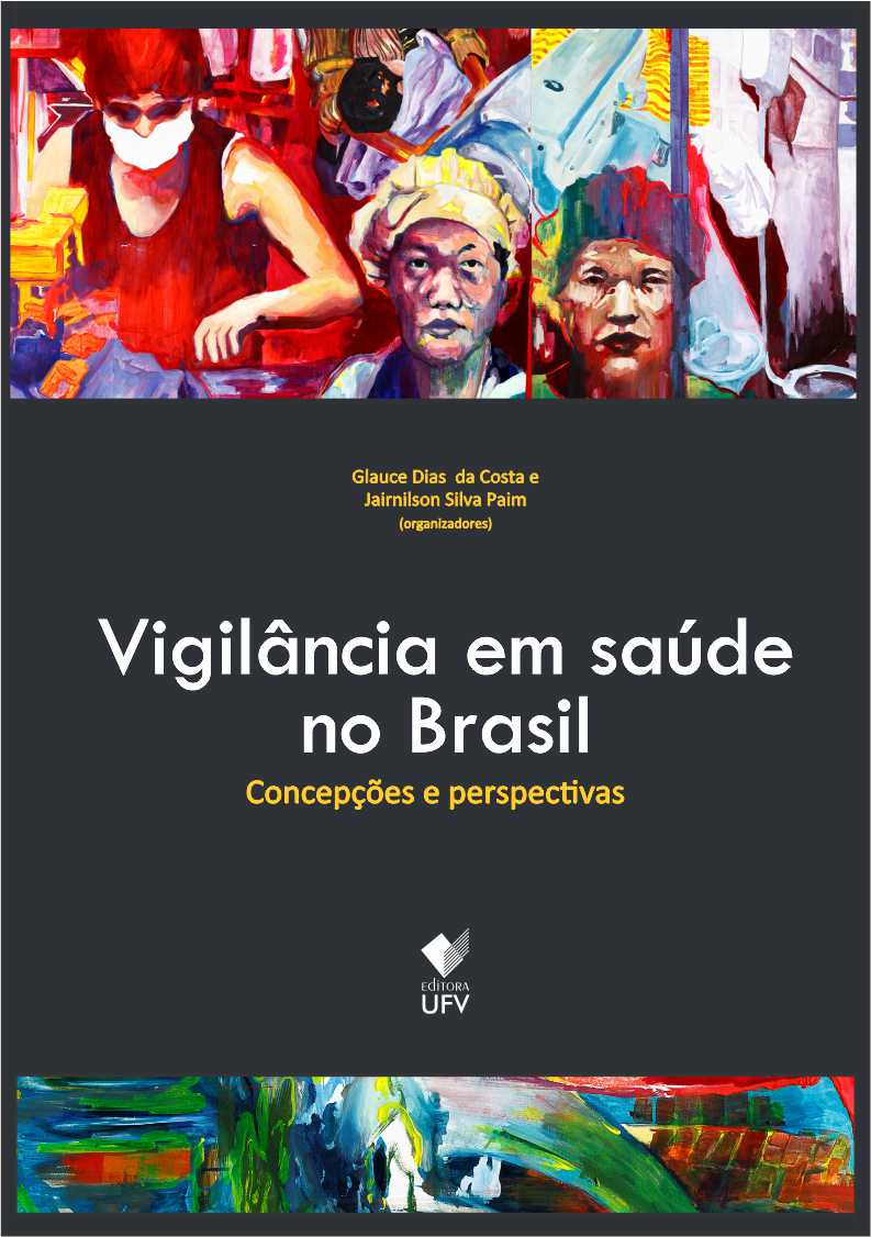 Em cima, uma faixa horizontal com pintura colorida de três pessoas. No rodapé, outra faixa traz pinceladas em várias cores. 