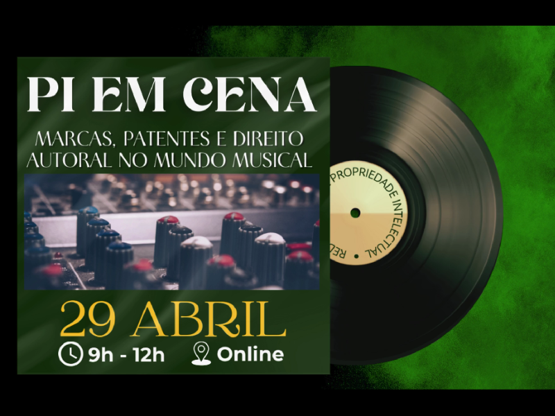 Fundo verde com disco de vinil pela metade, com o texto 