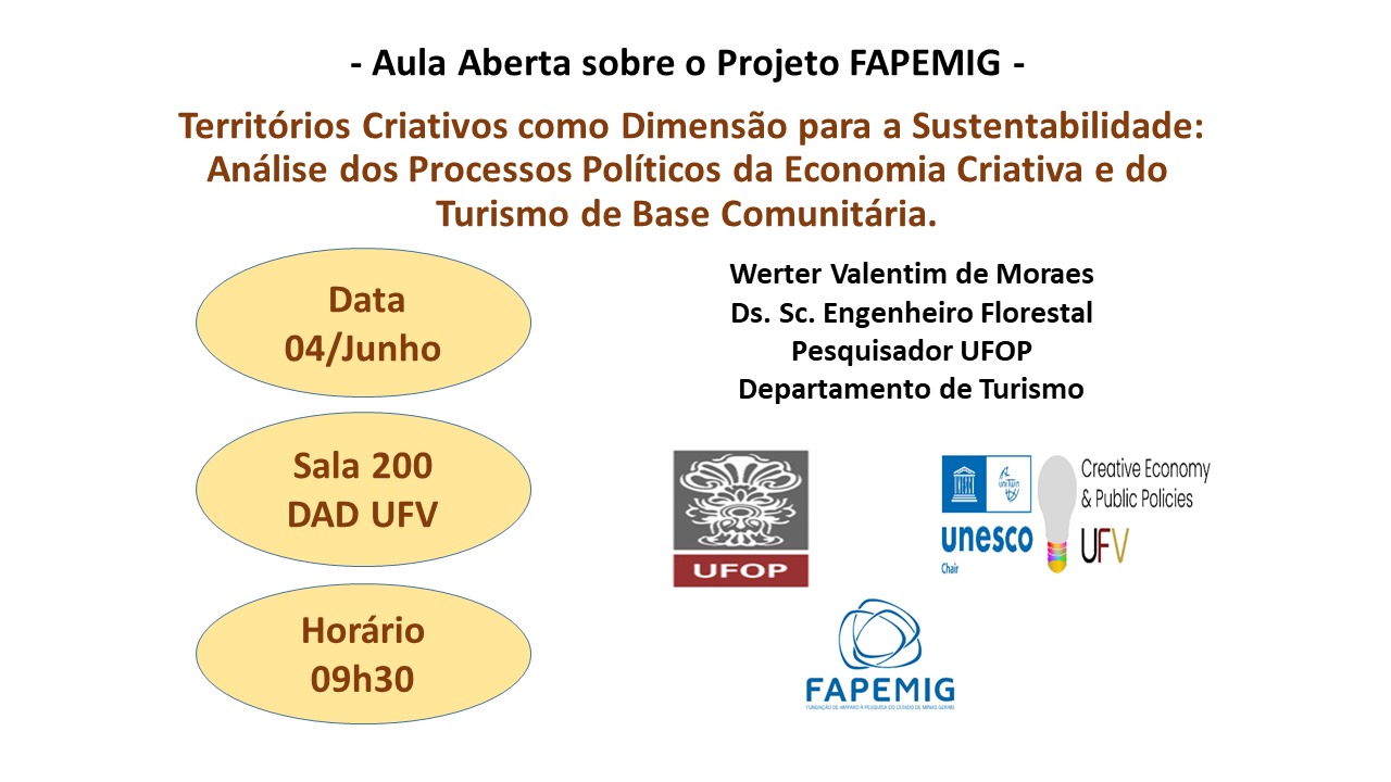 Programação do evento. Dia 4 de junho às 9h30 na sala 200 do Departamento de Administração da UFV. 