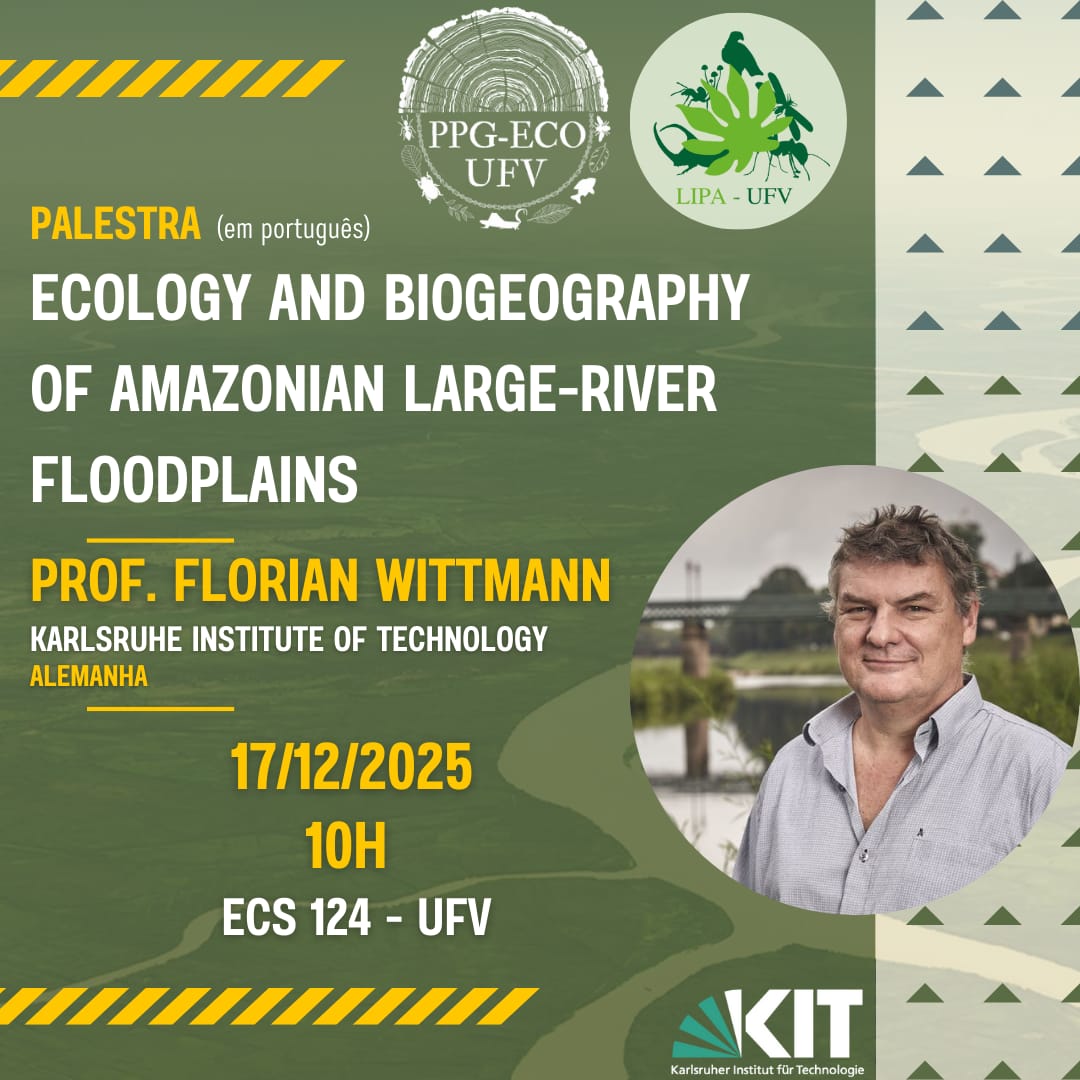 Cartaz com informações do evento. À direita, foto do palestrante dentro de um círculo. 